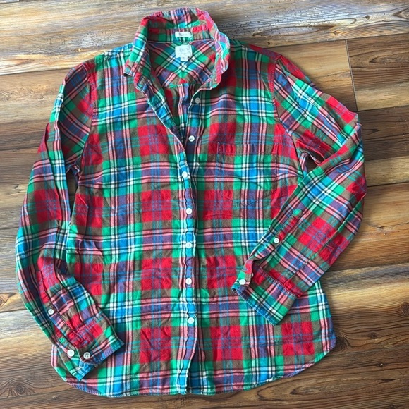 J. Crew Christmas flannel button down perfect fit medium - Picture 1 of 4